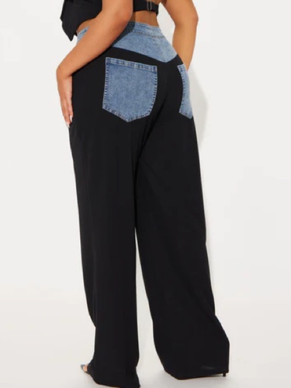 •Best Dressed• Black Straight Leg Pants w/ Denim Waist Detail | Y2K Trousers - Picture 4 of 4